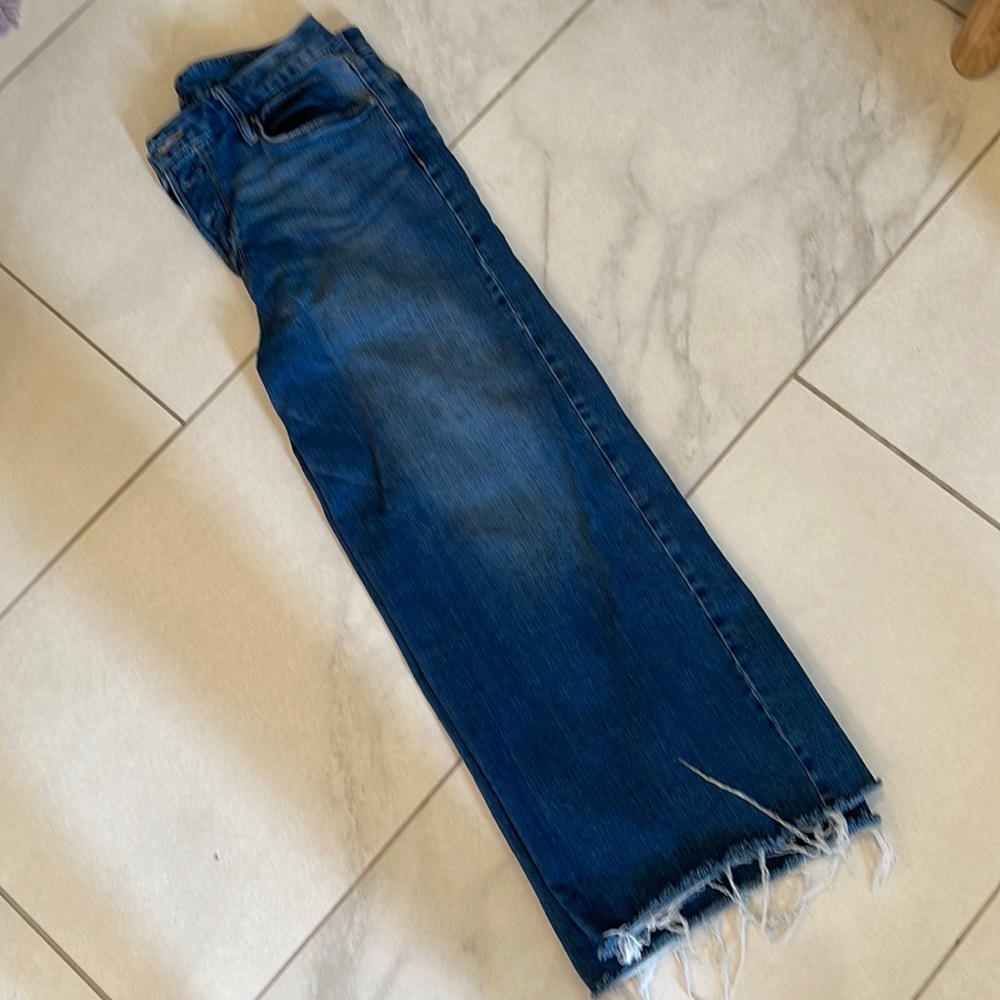 Time and Tru flare crop frayed jeans button down